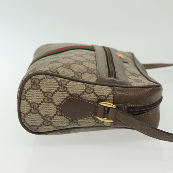 GUCCI GG Supreme Web Sherry Line Shoulder Bag PVC Beige Gold Red Auth BA5506