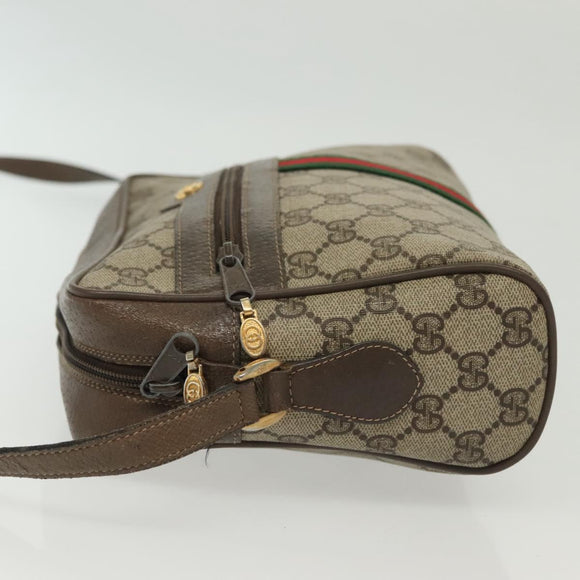 GUCCI GG Supreme Web Sherry Line Shoulder Bag PVC Beige Gold Red Auth BA5506