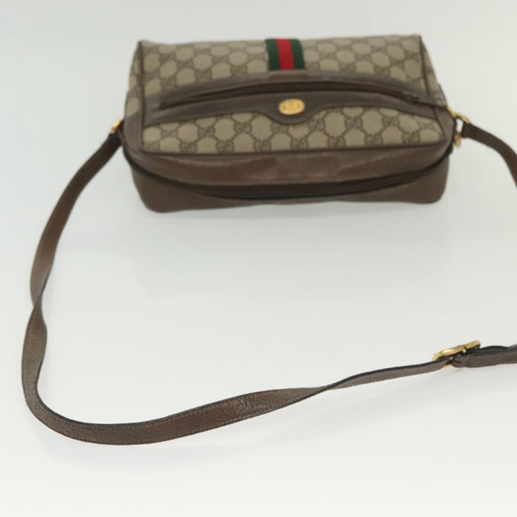 GUCCI GG Supreme Web Sherry Line Shoulder Bag PVC Beige Gold Red Auth BA5506