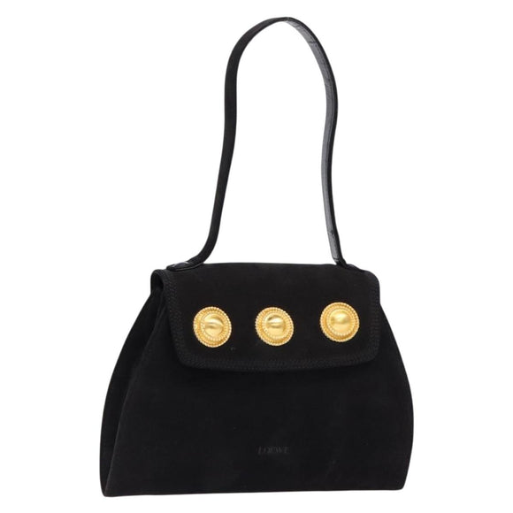 LOEWE Shoulder Bag Suede Black Gold Auth BA5507