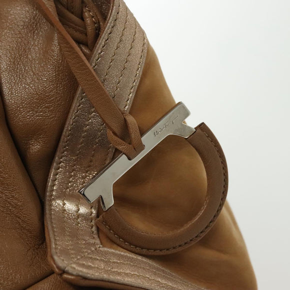 Salvatore Ferragamo Hand Bag Leather Brown Silver Auth BA5508