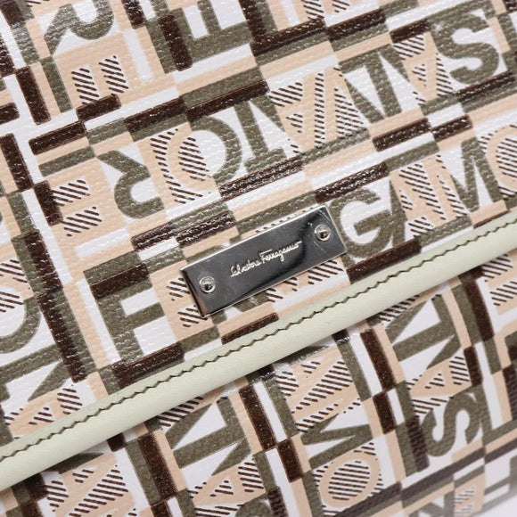 Salvatore Ferragamo Accessory Pouch PVC Beige Silver Auth BA5509