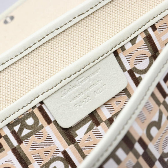 Salvatore Ferragamo Accessory Pouch PVC Beige Silver Auth BA5509