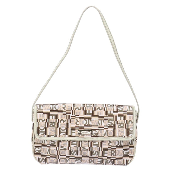 Salvatore Ferragamo Accessory Pouch PVC Beige Silver Auth BA5509