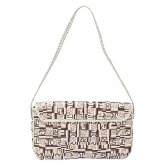 Salvatore Ferragamo Accessory Pouch PVC Beige Silver Auth BA5509