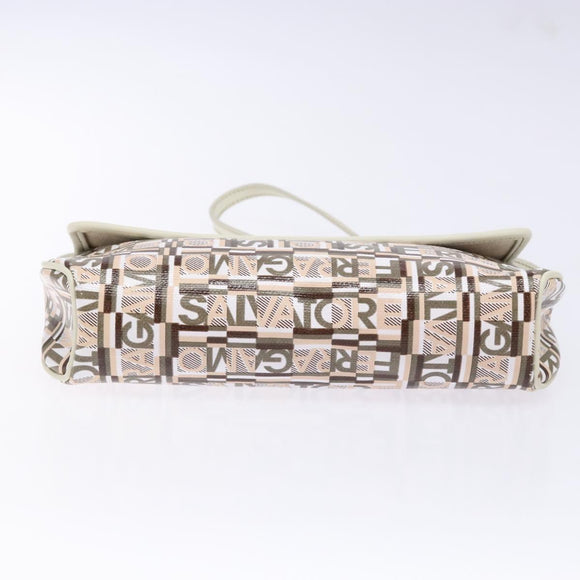 Salvatore Ferragamo Accessory Pouch PVC Beige Silver Auth BA5509