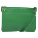 CELINE Trio Shoulder Bag Leather Green Gold Auth BA5510-1