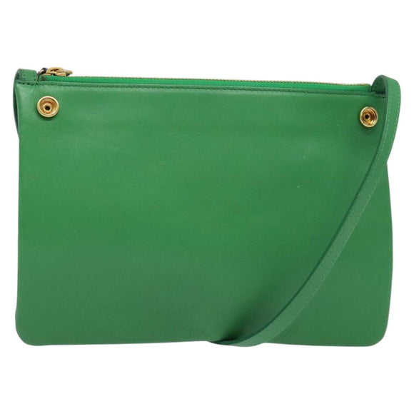 CELINE Trio Shoulder Bag Leather Green Gold Auth BA5510