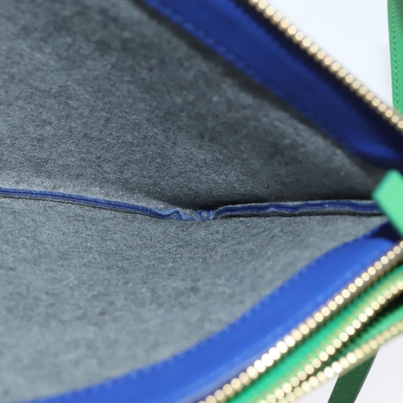 CELINE Trio Shoulder Bag Leather Green Gold Auth BA5510