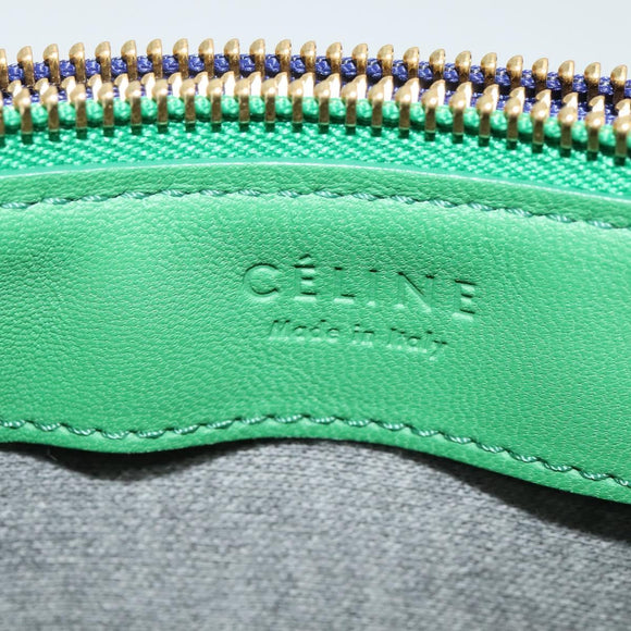 CELINE Trio Shoulder Bag Leather Green Gold Auth BA5510