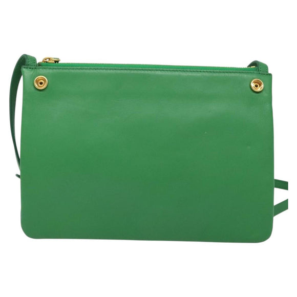CELINE Trio Shoulder Bag Leather Green Gold Auth BA5510
