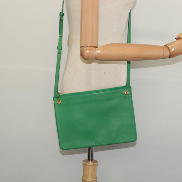 CELINE Trio Shoulder Bag Leather Green Gold Auth BA5510