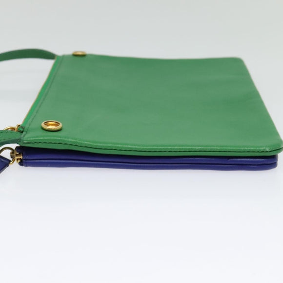 CELINE Trio Shoulder Bag Leather Green Gold Auth BA5510