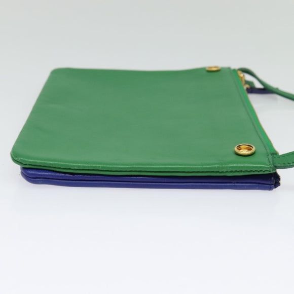CELINE Trio Shoulder Bag Leather Green Gold Auth BA5510