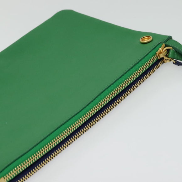 CELINE Trio Shoulder Bag Leather Green Gold Auth BA5510