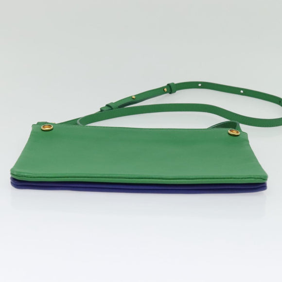CELINE Trio Shoulder Bag Leather Green Gold Auth BA5510