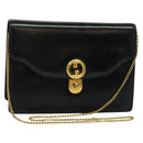 GUCCI Chain Shoulder Bag Leather Vintage Black Gold Auth BA5518-1