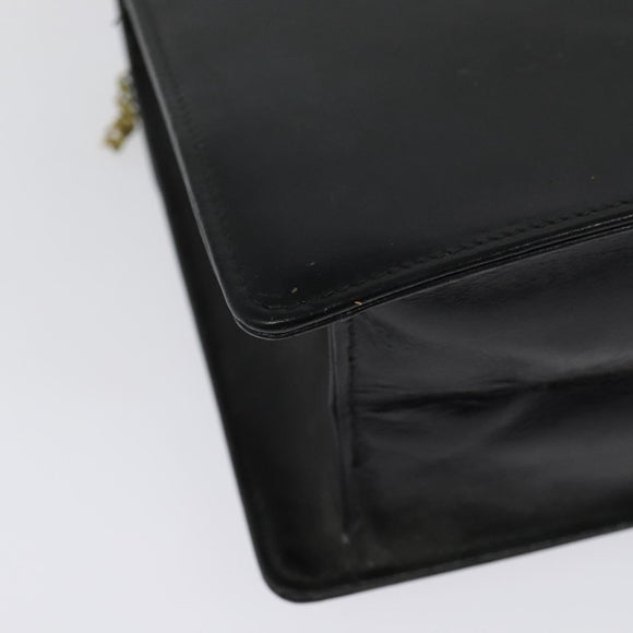 GUCCI Chain Shoulder Bag Leather Vintage Black Gold Auth BA5518