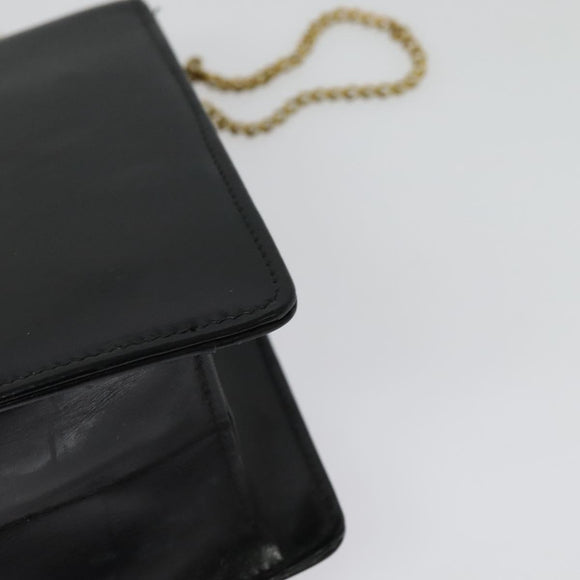 GUCCI Chain Shoulder Bag Leather Vintage Black Gold Auth BA5518