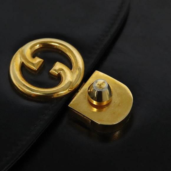 GUCCI Chain Shoulder Bag Leather Vintage Black Gold Auth BA5518