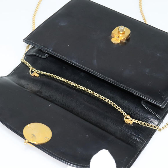 GUCCI Chain Shoulder Bag Leather Vintage Black Gold Auth BA5518