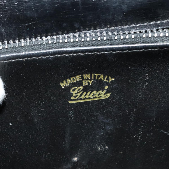 GUCCI Chain Shoulder Bag Leather Vintage Black Gold Auth BA5518