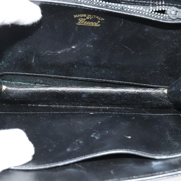 GUCCI Chain Shoulder Bag Leather Vintage Black Gold Auth BA5518