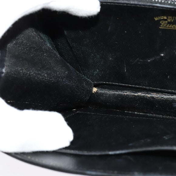 GUCCI Chain Shoulder Bag Leather Vintage Black Gold Auth BA5518