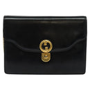 GUCCI Chain Shoulder Bag Leather Vintage Black Gold Auth BA5518-13