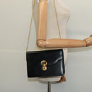 GUCCI Chain Shoulder Bag Leather Vintage Black Gold Auth BA5518-21