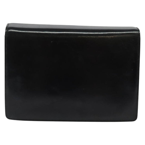 GUCCI Chain Shoulder Bag Leather Vintage Black Gold Auth BA5518