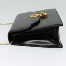 GUCCI Chain Shoulder Bag Leather Vintage Black Gold Auth BA5518-3