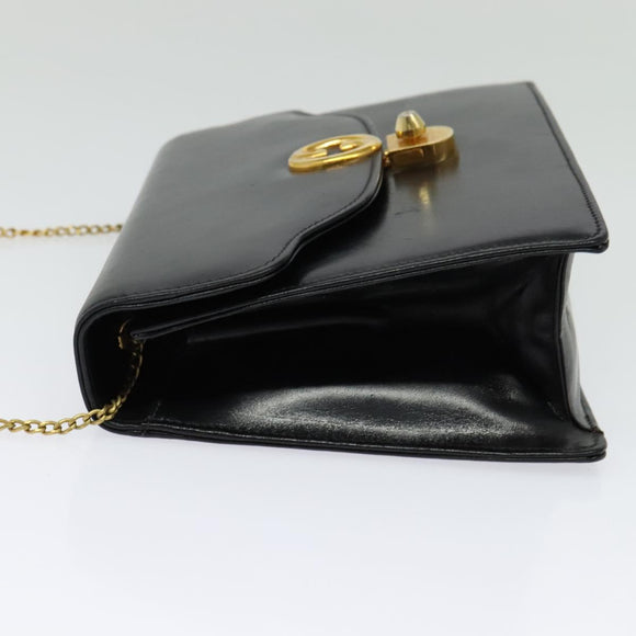 GUCCI Chain Shoulder Bag Leather Vintage Black Gold Auth BA5518
