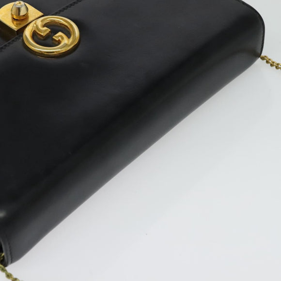 GUCCI Chain Shoulder Bag Leather Vintage Black Gold Auth BA5518