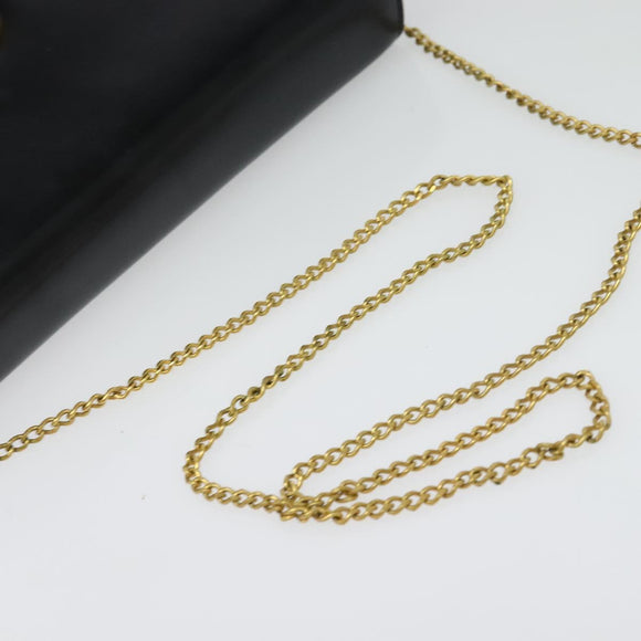 GUCCI Chain Shoulder Bag Leather Vintage Black Gold Auth BA5518