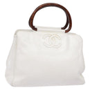 CHANEL COCO Mark Hand Bag Caviar Skin White Gold CC Auth BA5529-1