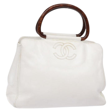 CHANEL COCO Mark Hand Bag Caviar Skin White Gold CC Auth BA5529
