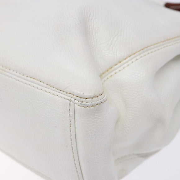CHANEL COCO Mark Hand Bag Caviar Skin White Gold CC Auth BA5529