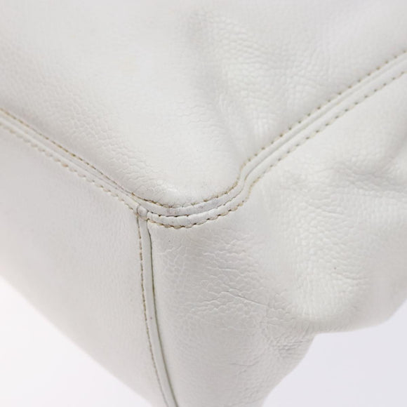 CHANEL COCO Mark Hand Bag Caviar Skin White Gold CC Auth BA5529