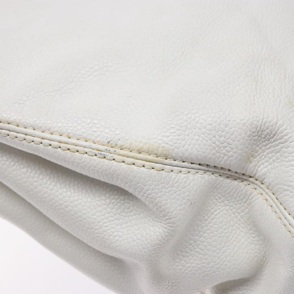 CHANEL COCO Mark Hand Bag Caviar Skin White Gold CC Auth BA5529