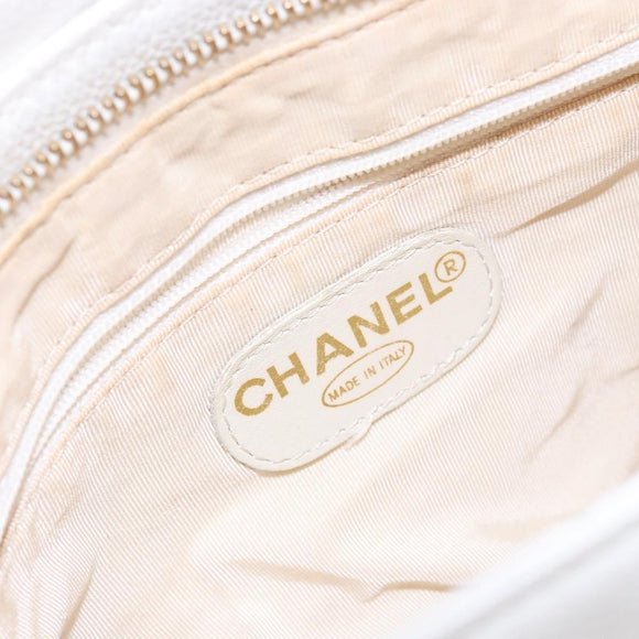 CHANEL COCO Mark Hand Bag Caviar Skin White Gold CC Auth BA5529