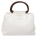 CHANEL COCO Mark Hand Bag Caviar Skin White Gold CC Auth BA5529-13