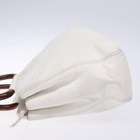 CHANEL COCO Mark Hand Bag Caviar Skin White Gold CC Auth BA5529