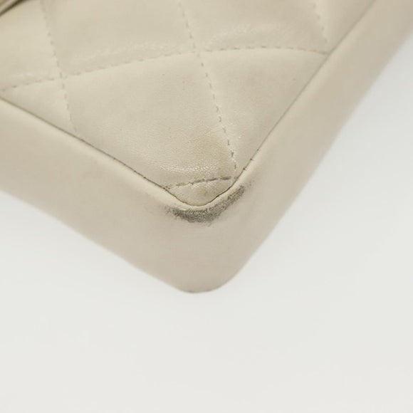 CHANEL Matelasse Chain Waist bag Lamb Skin White Gold CC Auth BA5530