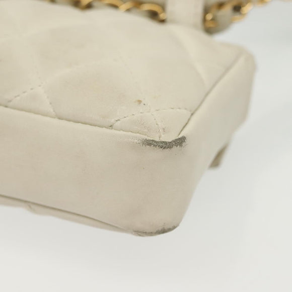 CHANEL Matelasse Chain Waist bag Lamb Skin White Gold CC Auth BA5530