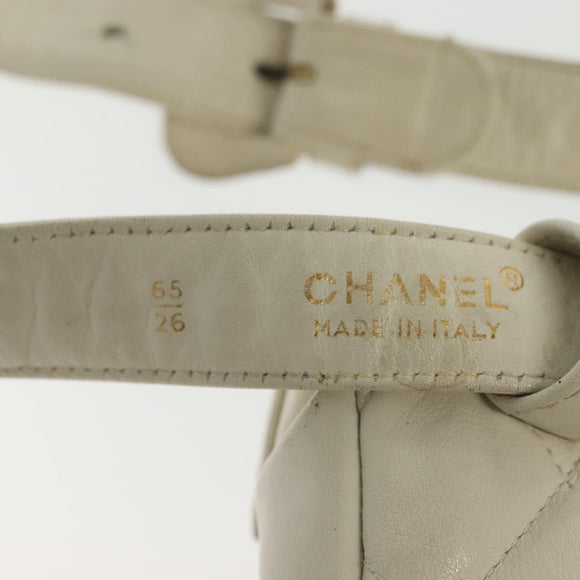CHANEL Matelasse Chain Waist bag Lamb Skin White Gold CC Auth BA5530