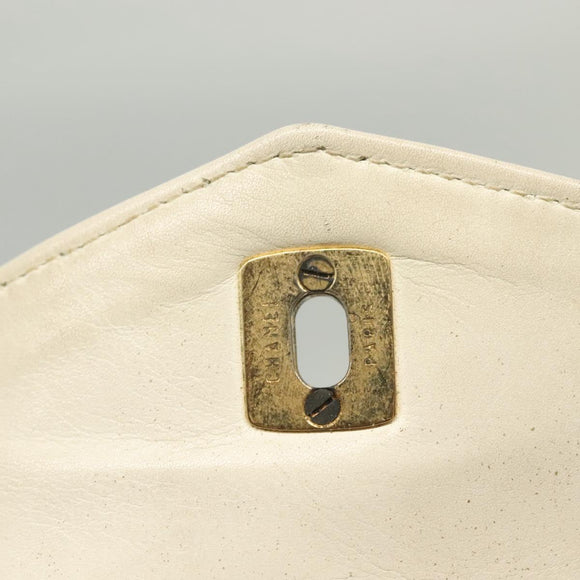 CHANEL Matelasse Chain Waist bag Lamb Skin White Gold CC Auth BA5530