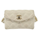 CHANEL Matelasse Chain Waist bag Lamb Skin White Gold CC Auth BA5530-13