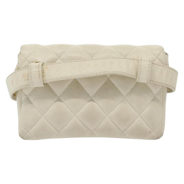 CHANEL Matelasse Chain Waist bag Lamb Skin White Gold CC Auth BA5530 - 0