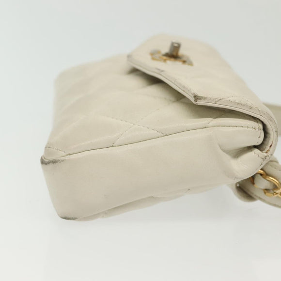 CHANEL Matelasse Chain Waist bag Lamb Skin White Gold CC Auth BA5530